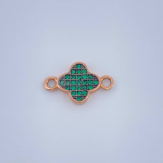 Herraje Trebol 0.75gr / 1.5cm / Dos Oros Rosa Negro 18K &