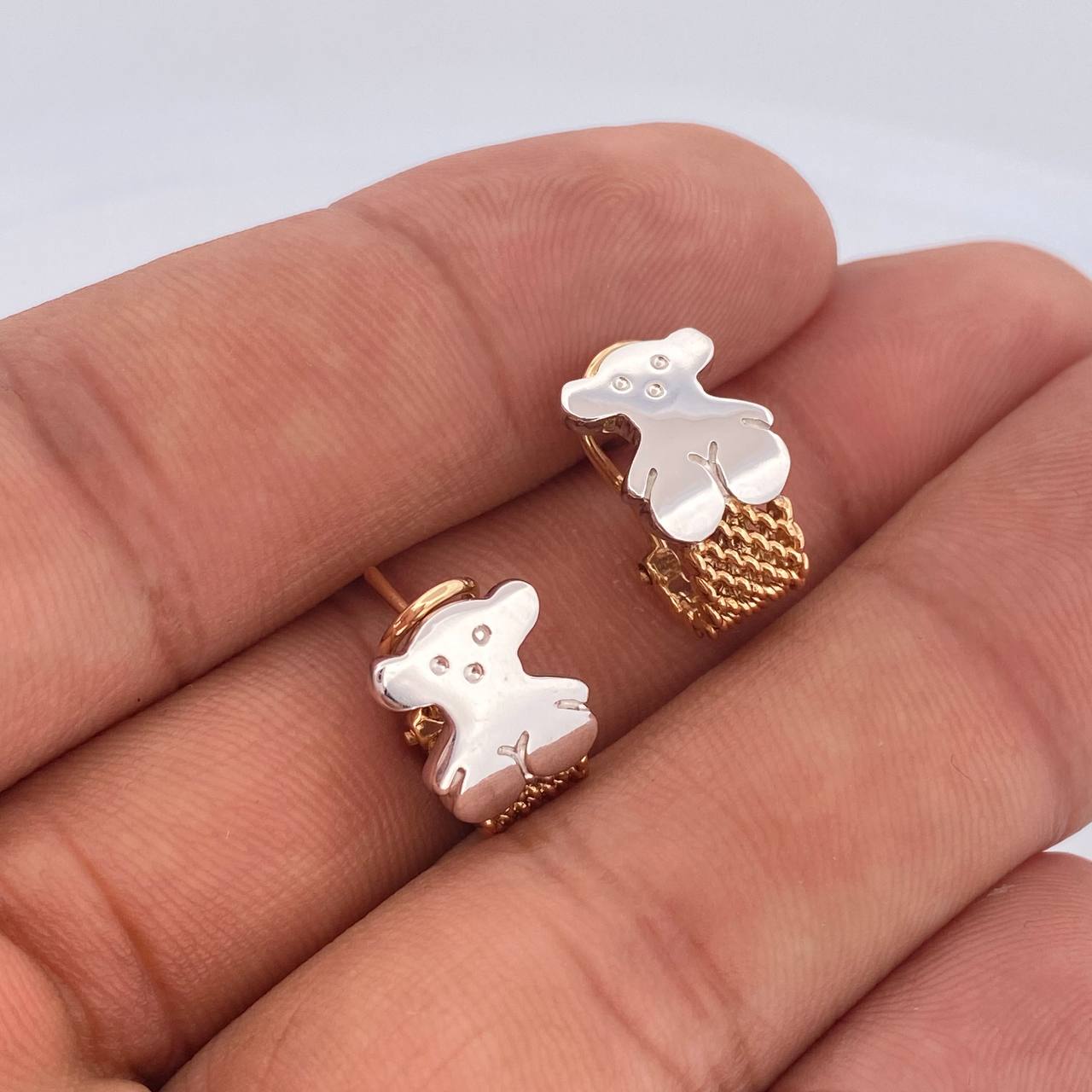 Candongas Oso TS 4.6gr / 1.5cm / Dos Oros Amarillo Blanco 18K &