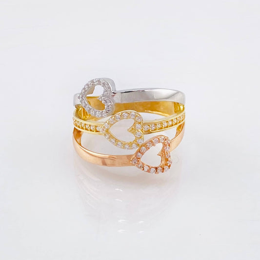 Anillo Corazones Triple Carril  4gr / T5 1/4 / Tres Oros 18K ©