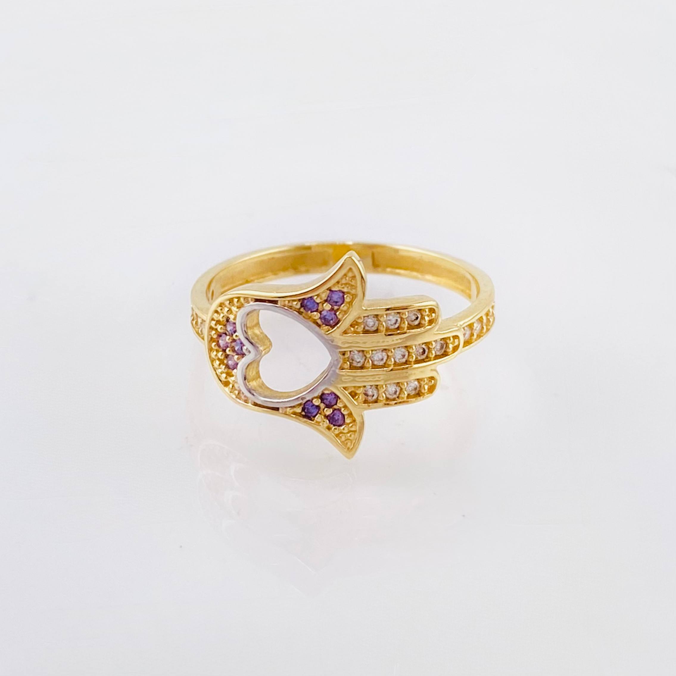 Anillo Mano Hamsa Corazon 2.8gr / T6 / Oro Amarillo 18K ©