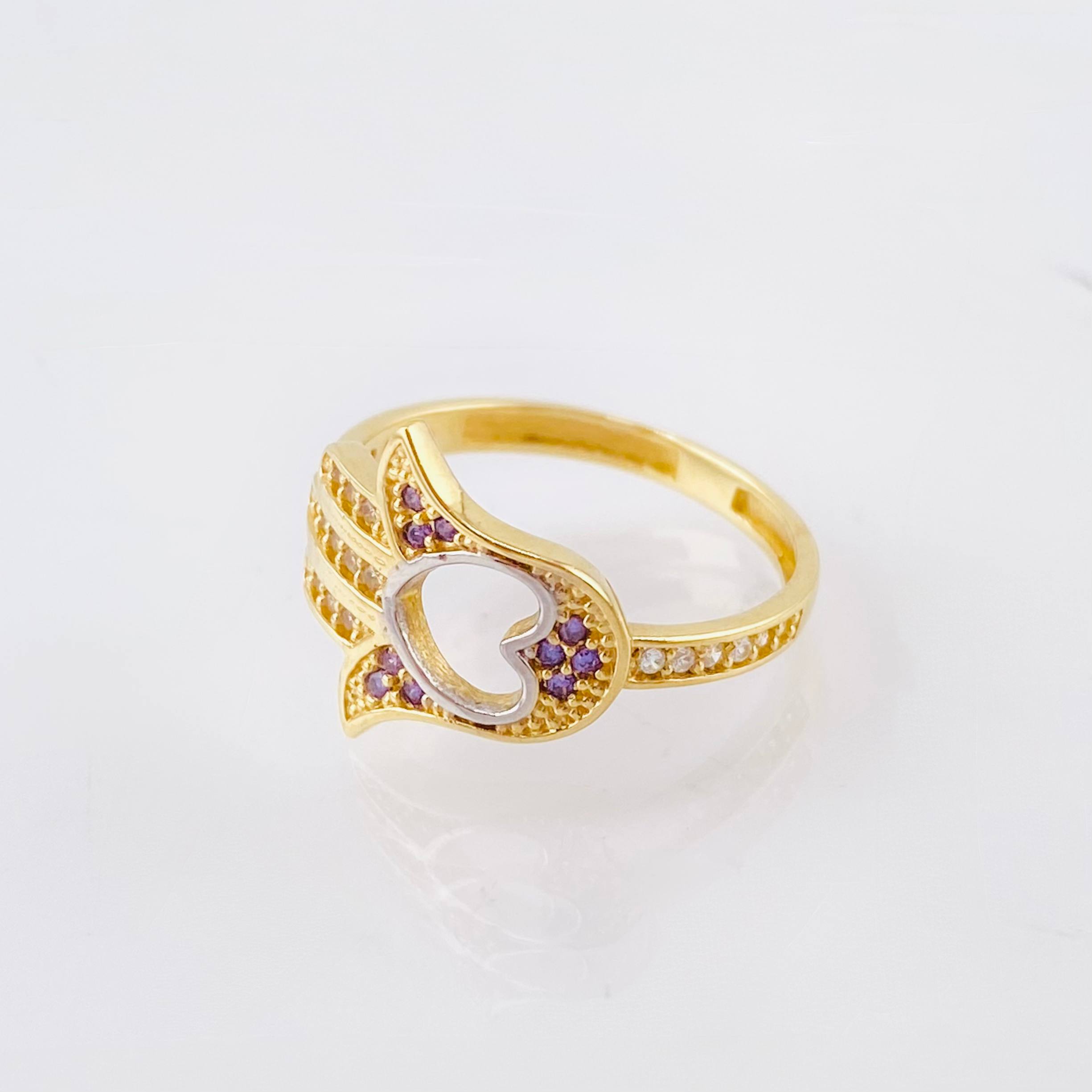 Anillo Mano Hamsa Corazon 2.8gr / T6 / Oro Amarillo 18K ©