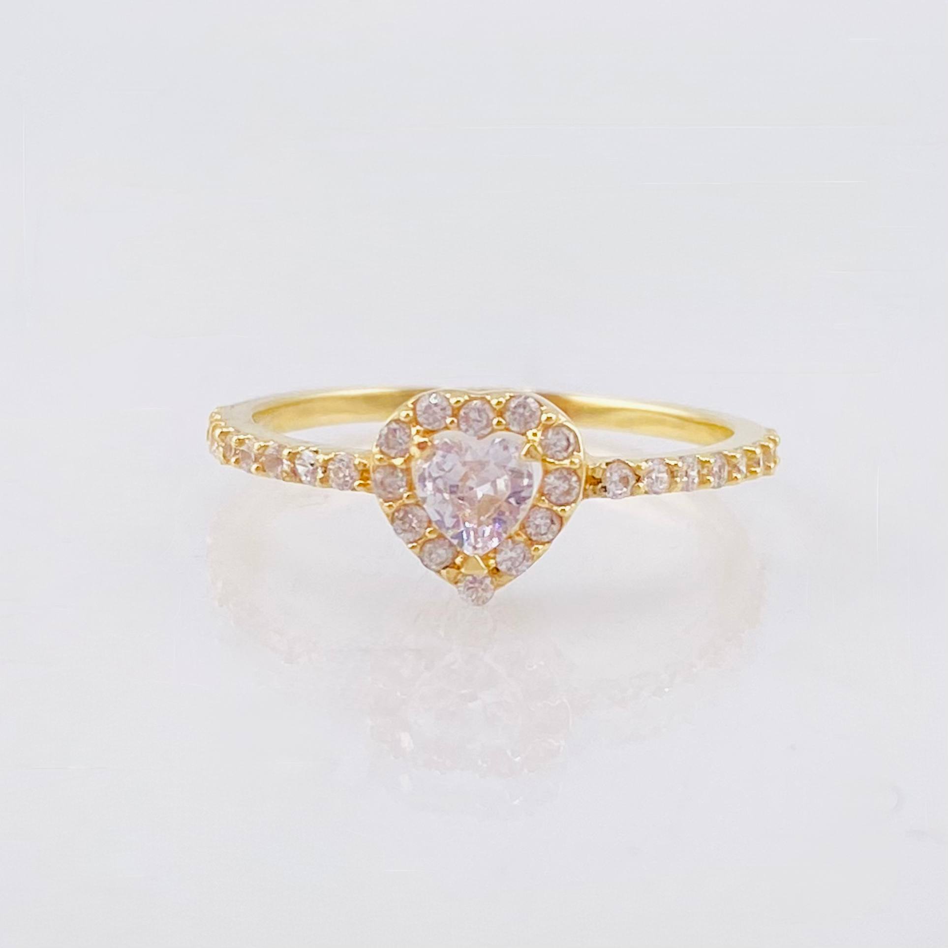 Anillo Halo Corazon 1.7gr / T7 / Oro Amarillo 18K *