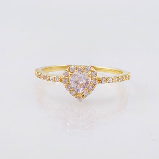Anillo Halo Corazon 1.7gr / T7 / Oro Amarillo 18K *