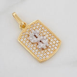 Dije Placa Signo Peso 2.3g / 2.2cm Dos Oros Amarillo Blanco 18K
