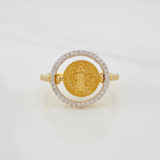 Anillo San Benito Móvil 3.5g / T7 3/4 Dos Oros Amarillo Blanco 18K