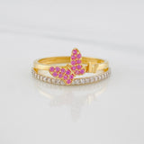 Anillo Doble Carril Mariposas 2.25g / T5 3/4 Dos Oros Amarillo Blanco 18K