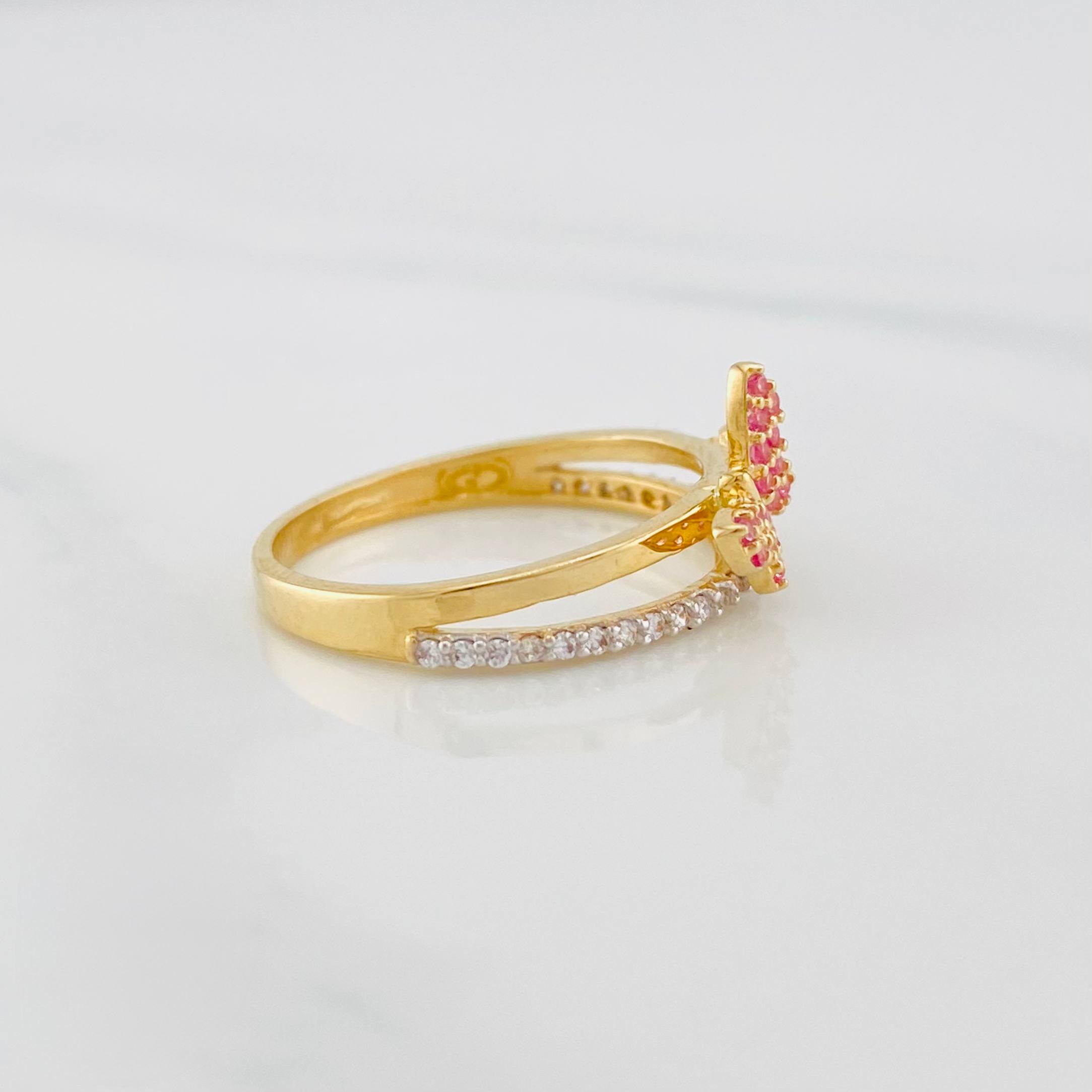 Anillo Doble Carril Mariposas 2.25g / T5 3/4 Dos Oros Amarillo Blanco 18K