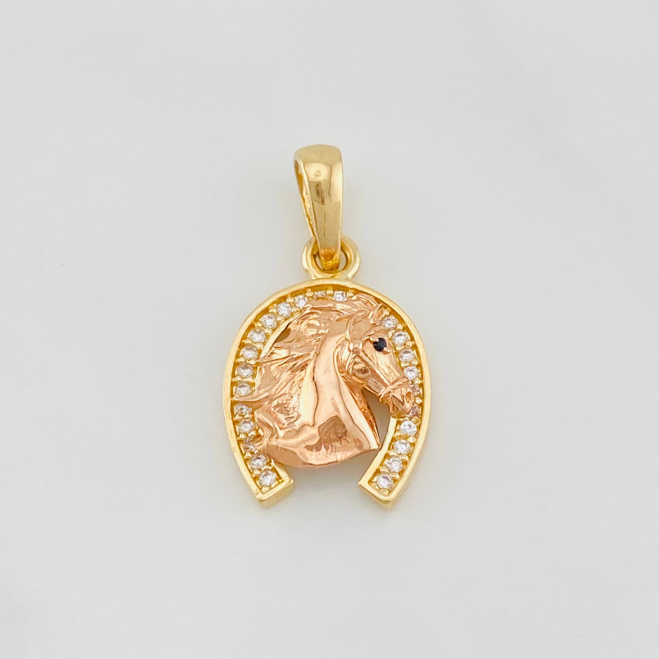 Dije Herradura Caballo 2.45g / 2.3cm Dos Oros Amarillo Rosa 18K