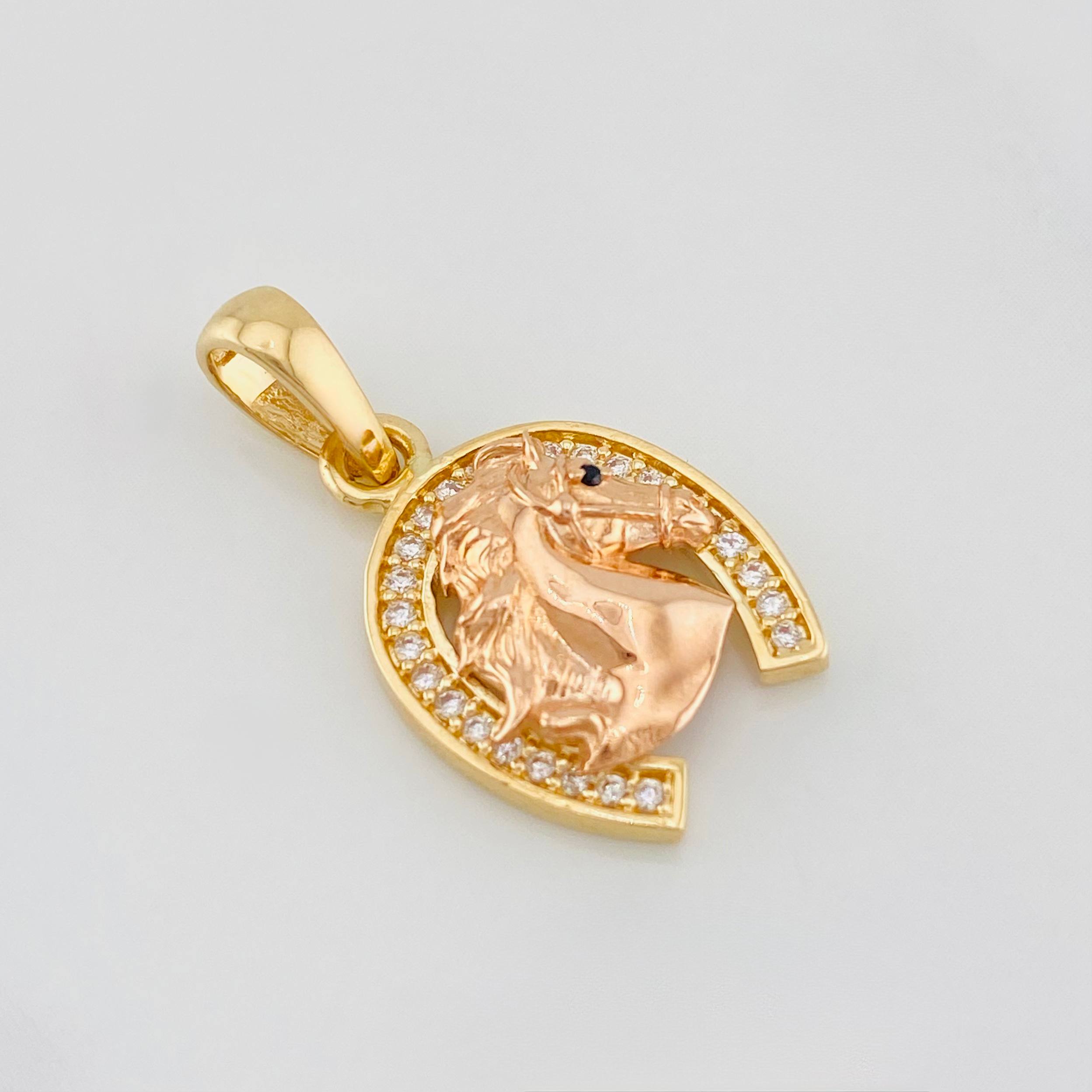 Dije Herradura Caballo 2.45g / 2.3cm Dos Oros Amarillo Rosa 18K