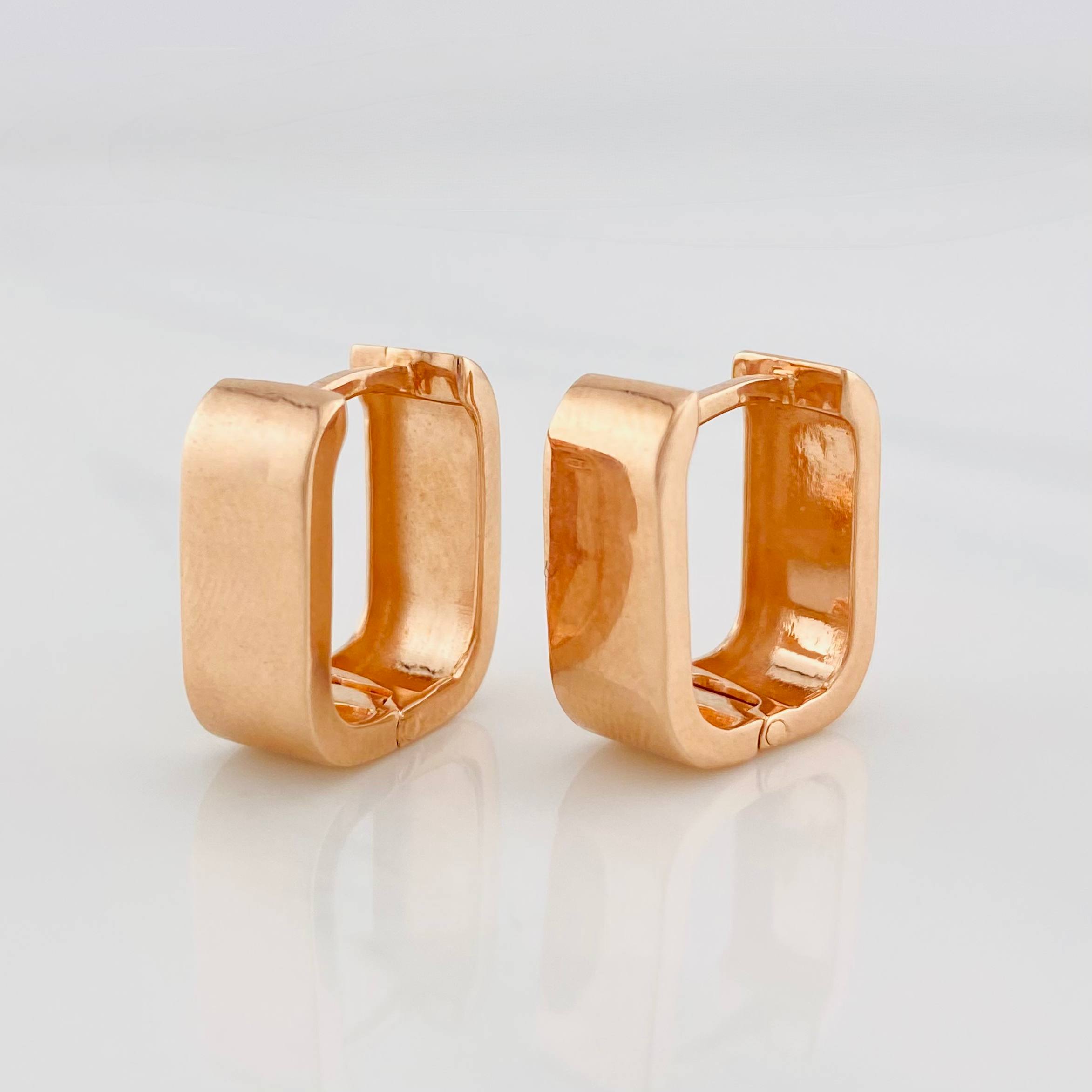 Candongas Cuadradas Lisas 6.3g / 1.5cm Oro Rosa 18K