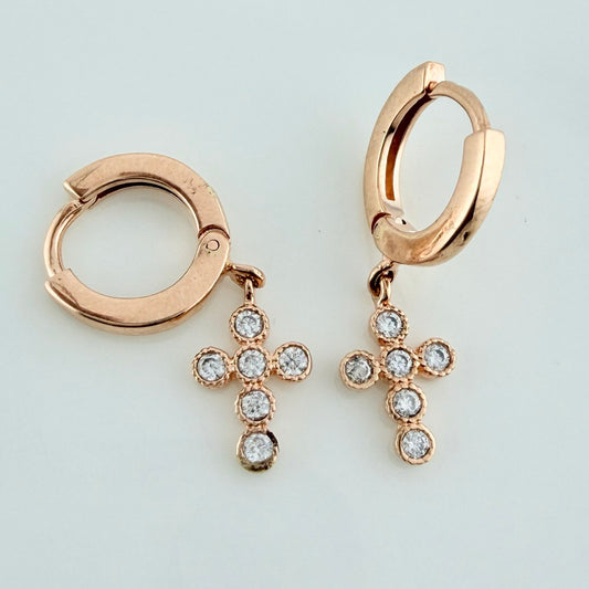 Candongas Redondas Cruz 3.15gr / 2.2cm / Oro Rosa 18K $