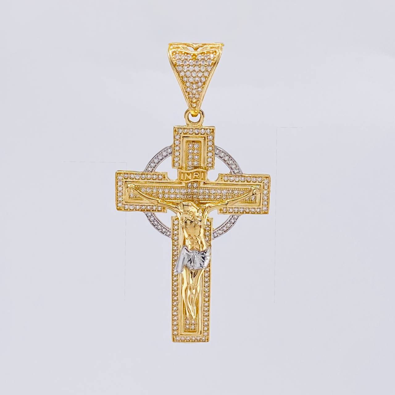 Dije Cruz Cristo 13.5g / 6.4cm Dos Oros Amarillo Blanco 18K