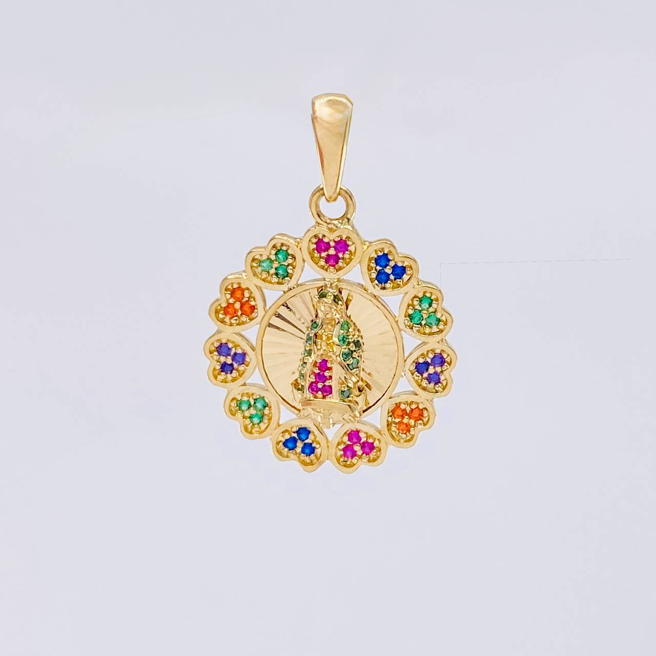 Dije Bordeado Corazones Virgen Guadalupe 3.85g / 2.8cm Oro Amarillo 18K
