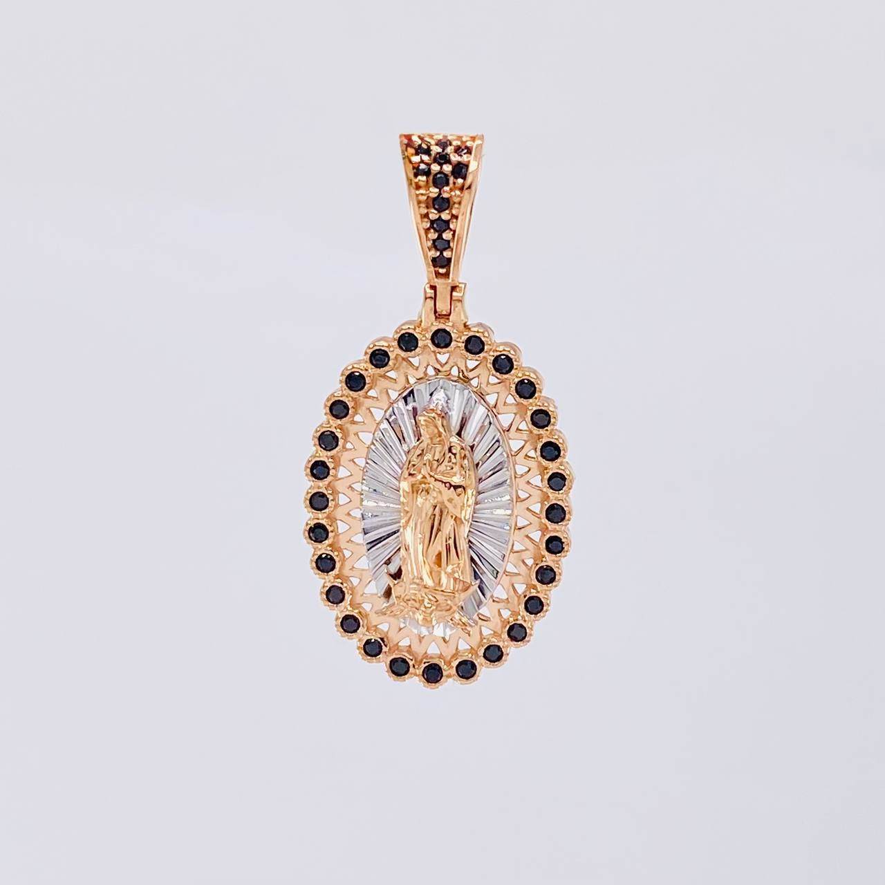 Dije Virgen Guadalupe 4.35g / 3.3cm Dos Oros Blanco Rosa 18K