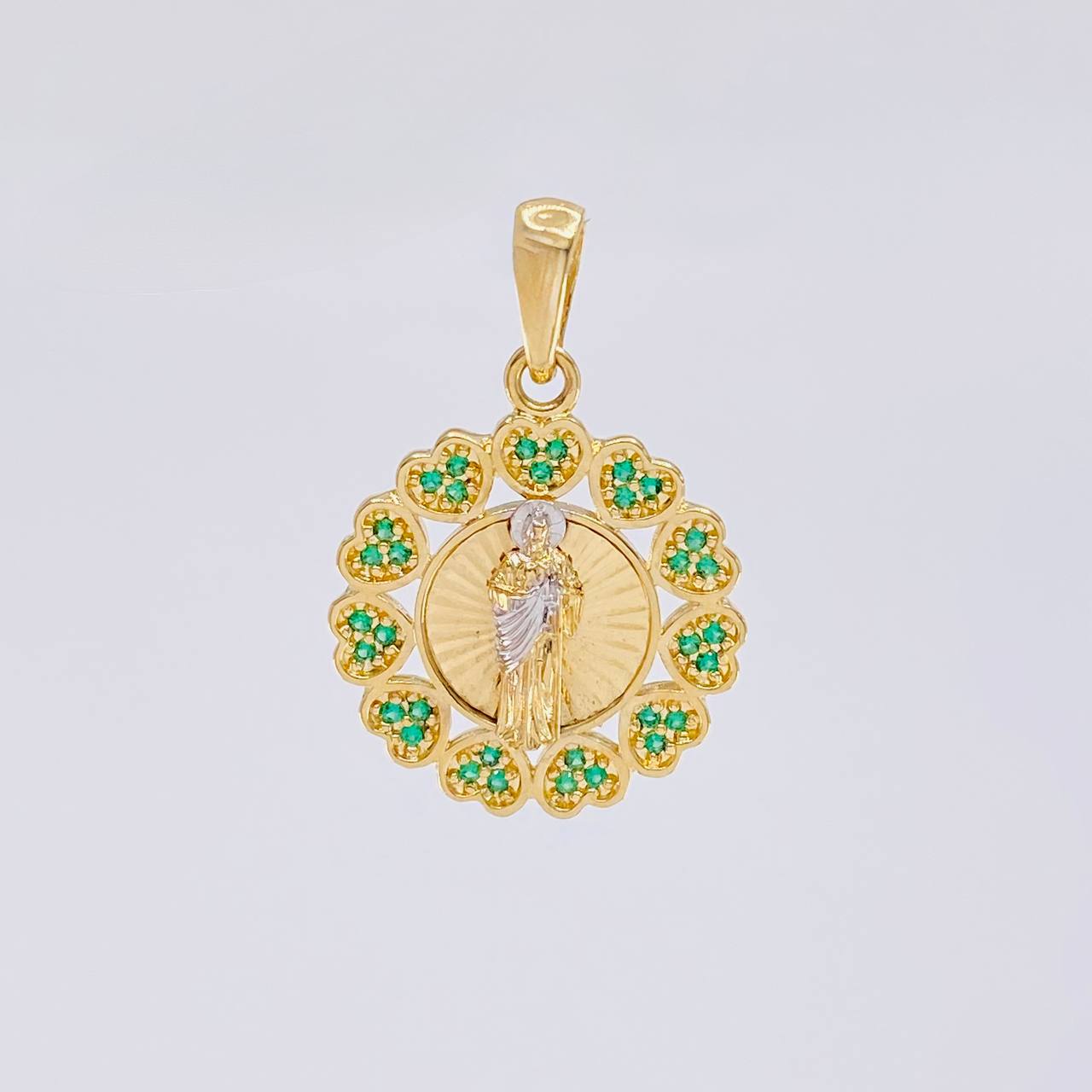 Dije Bordeado Corazones San Judas 3.4g / 2.7cm Dos Oros Amarillo Blanco 18K
