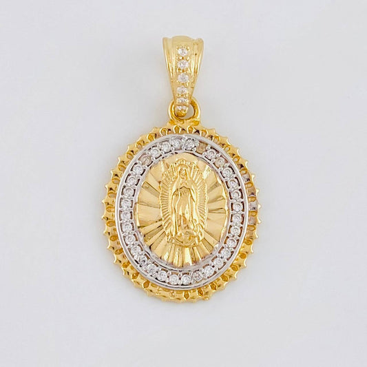 Dije Borde Estrellado Virgen Guadalupe 3g / 2.6cm Dos Oros Amarillo Blanco 18K
