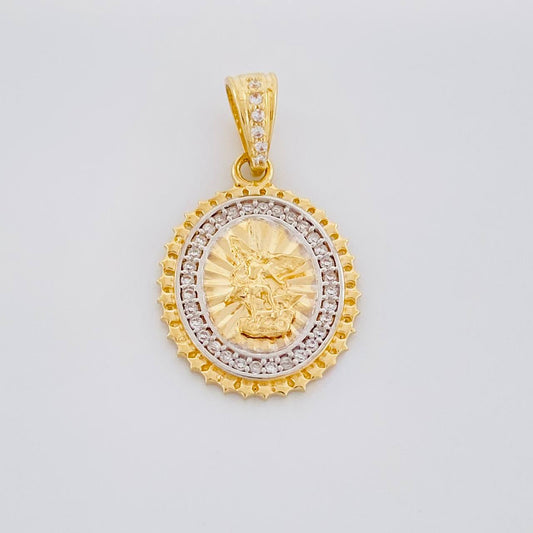 Dije Borde Estrellado San Miguel 3g / 2.6cm Dos Oros Amarillo Blanco 18K