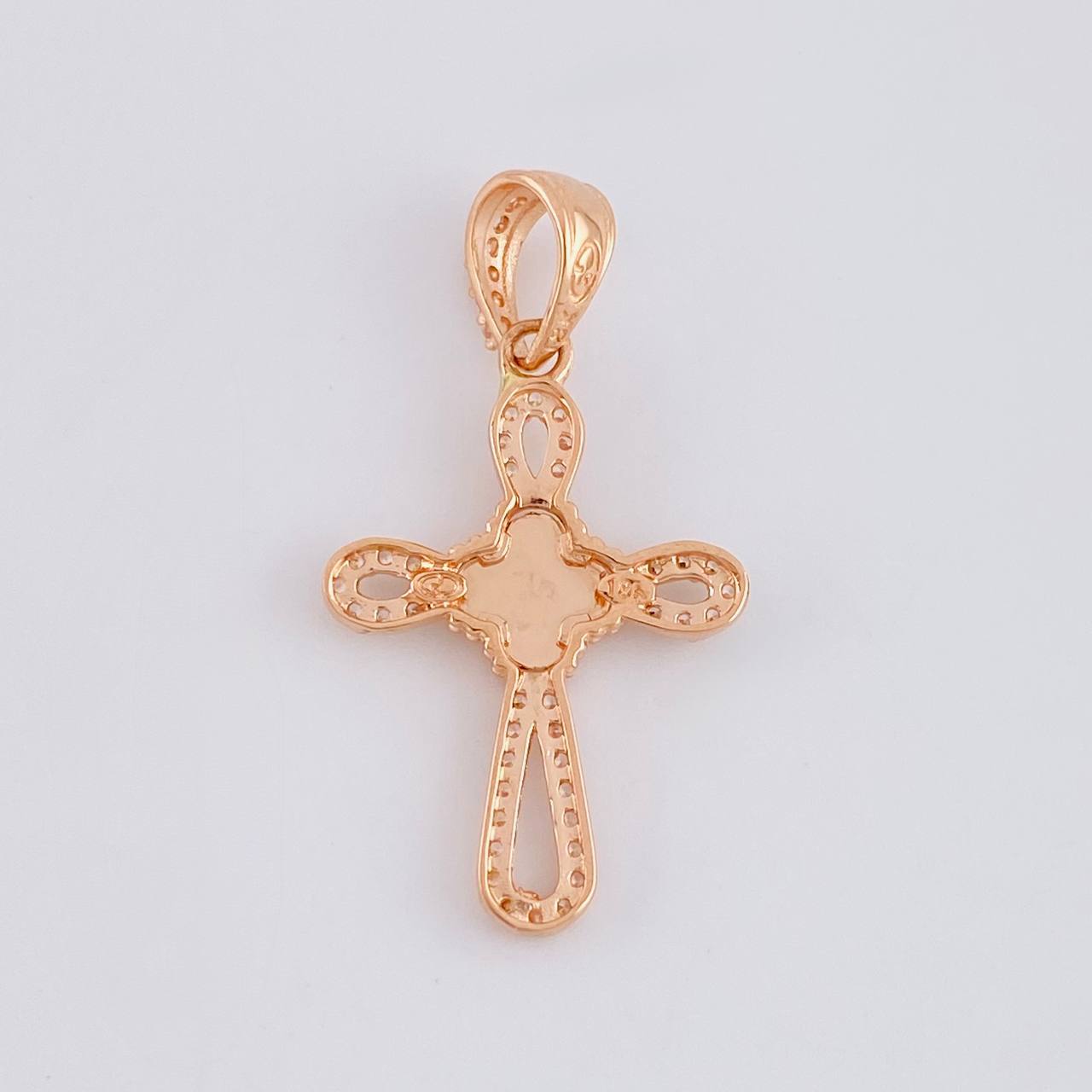 Dije Cruz Trebol Diamantado 1.8g / 3cm Oro Rosa 18K