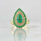 Anillo Halo Gota Tupido 6.15gr / T6 3/4 / Esmeraldas 1.17 Qts Diamantes 34pts Oro Amarillo 18K (Joya) *