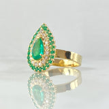 Anillo Halo Gota Tupido 6.15gr / T6 3/4 / Esmeraldas 1.17 Qts Diamantes 34pts Oro Amarillo 18K (Joya) *