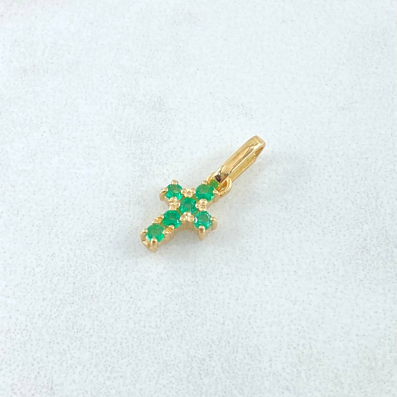 Dije Crúz Tupida 0.85gr / 1.6cm / Esmeraldas 18pts Oro Amarillo 18K (Joya) *