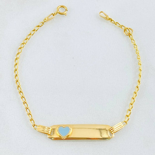 Pulso Bebé Espiga Placa Rectangular Corazón 1.7gr / 13cm-14cm / 1.6mm Resina Azul Graduable Oro Amarillo 18K