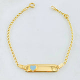 Pulso Bebé Espiga Placa Rectangular Corazón 1.7gr / 13cm-14cm / 1.6mm Resina Azul Graduable Oro Amarillo 18K