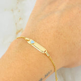 Pulso Bebé Espiga Placa Rectangular Corazón 1.7gr / 13cm-14cm / 1.6mm Resina Azul Graduable Oro Amarillo 18K