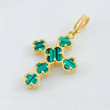 Dije Crúz Trebol Malaquita Verde 2.95gr / 3.2cm / Oro Amarillo Nac.Esp. 18K