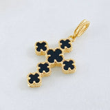 Dije Crúz Trebol Onix Negro 2.85gr / 3.2cm / Oro Amarillo Nac.Esp. 18K *