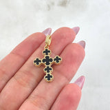 Dije Crúz Trebol Onix Negro 2.9gr / 3.2cm / Oro Amarillo Nac.Esp. 18K