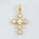 Dije Crúz Trebol Nacar Blanco 3gr / 3.2cm / Oro Amarillo Nac.Esp. 18K *