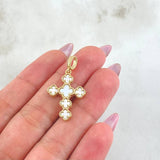 Dije Crúz Trebol Nacar Blanco 3gr / 3.2cm / Oro Amarillo Nac.Esp. 18K