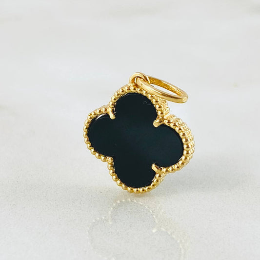 Dije Trebol Onix Negro 1.95gr / 2.2cm / Oro Amarillo Nac.Esp. 18K
