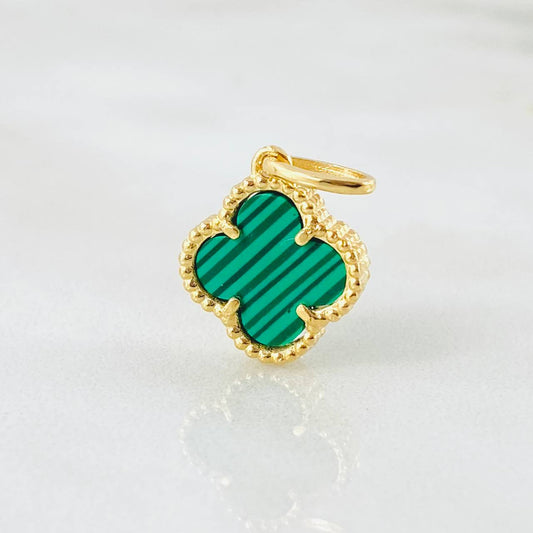 Dije Trebol Malaquita Verde 1.6gr / 2cm / Oro Amarillo Nac.Esp. 18K