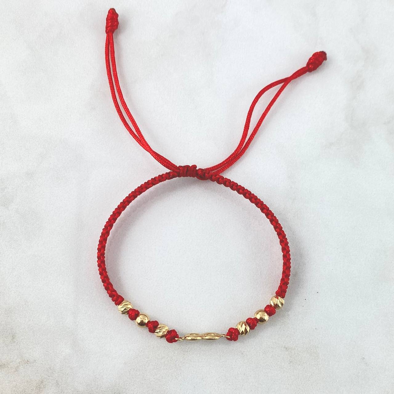 Pulsera Roja Infinito 1gr / 4mm Bolas Lisas Diamantadas 6 und Oro Amarillo ©