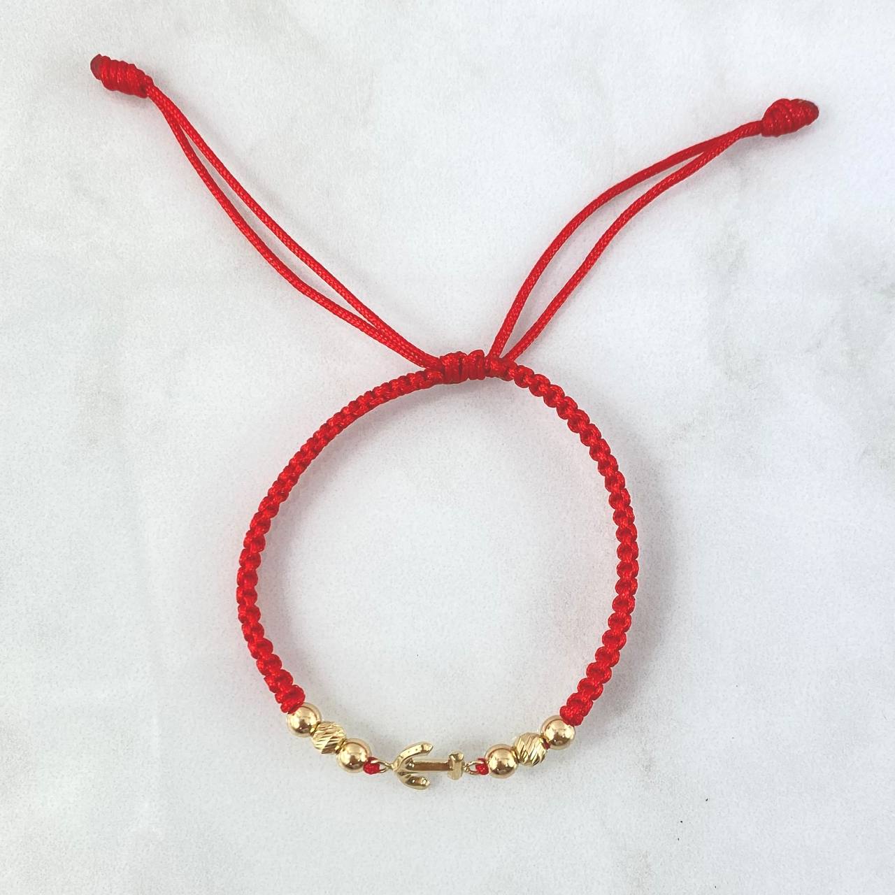 Pulsera Roja Anclada 0.9gr / 4mm Bolas Lisas Diamantadas 6 und Oro Amarillo ©