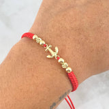 Pulsera Roja Anclada 0.9gr / 4mm Bolas Lisas Diamantadas 6 und Oro Amarillo ©