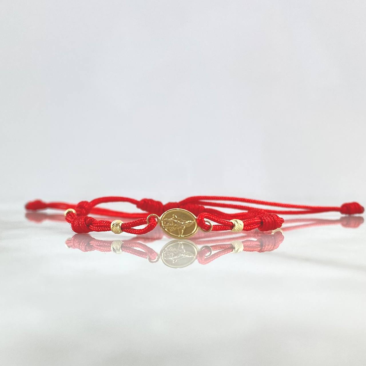 Pulsera Roja Arcángel Mateado 0.6gr / 3mm Bolas Diamantadas 4 und Oro Amarillo *