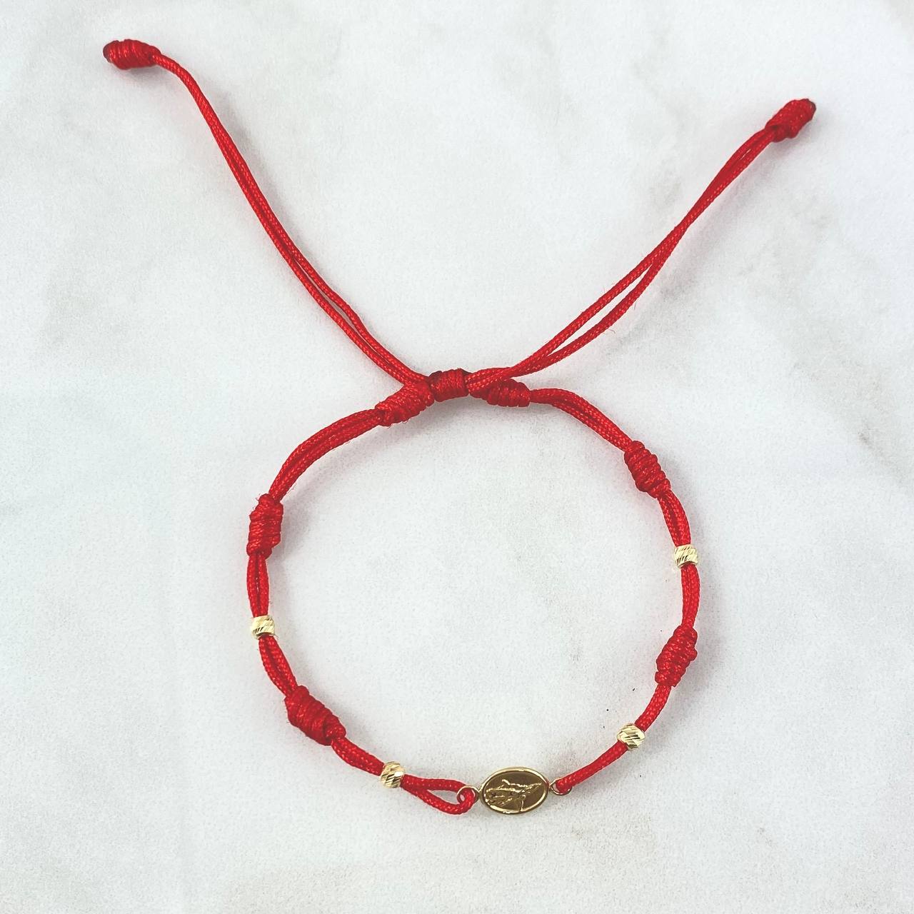 Pulsera Roja Arcángel Mateado 0.6gr / 3mm Bolas Diamantadas 4 und Oro Amarillo *