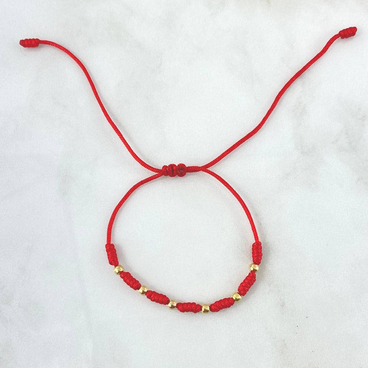 Pulsera Roja Anudada 0.35gr / 3mm Bolas Lisas 6 und Oro Amarillo *