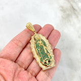 Dije Virgen de Guadalupe 14.55gr / 6cm / Circones Blancos-Verdes Oro Amarillo *