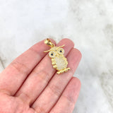 Dije Búho 6gr / 3.4cm / Circones Blancos Oro Amarillo