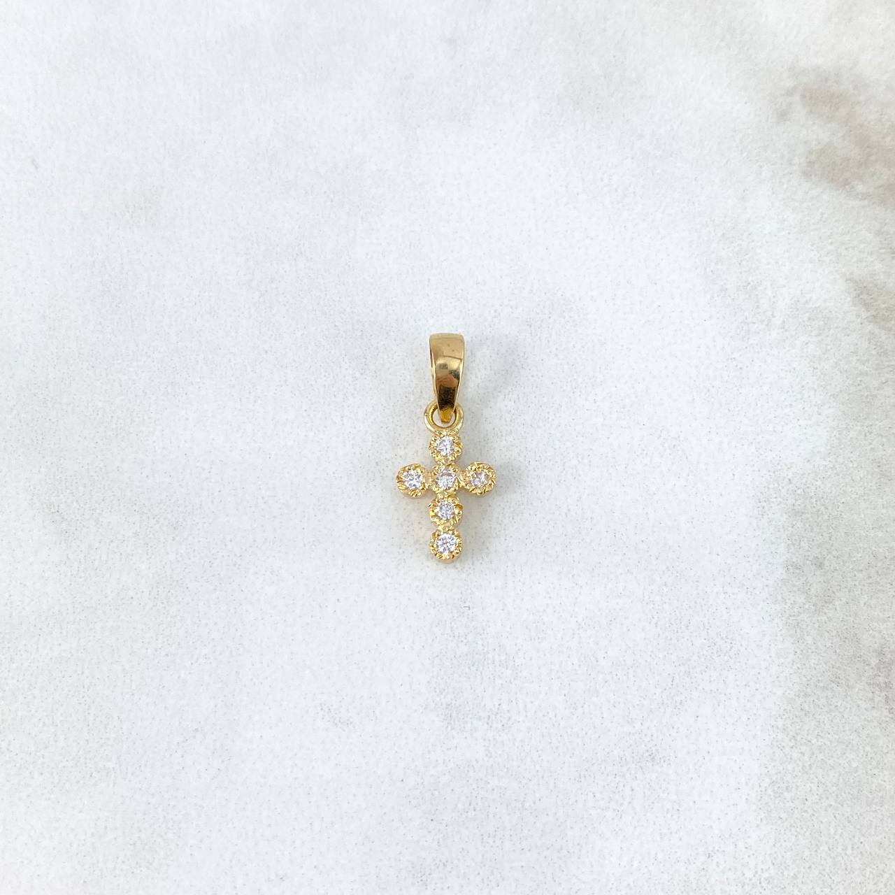 Dije Cruz Tupida 1.1gr / 1.8cm / Circones Blancos Oro Amarillo *