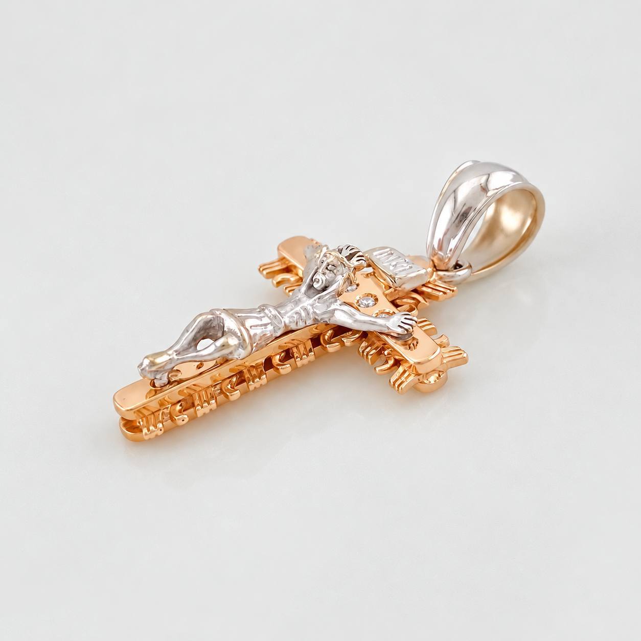 Dije Cruz Cristo 8.15g / 3.5cm Dos Oros Blanco Rosa 18K