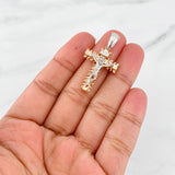 Dije Cruz Cristo 8.15g / 3.5cm Dos Oros Blanco Rosa 18K