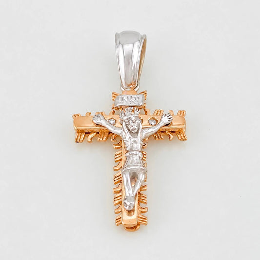 Dije Cruz Cristo 8.15g / 3.5cm Dos Oros Blanco Rosa 18K