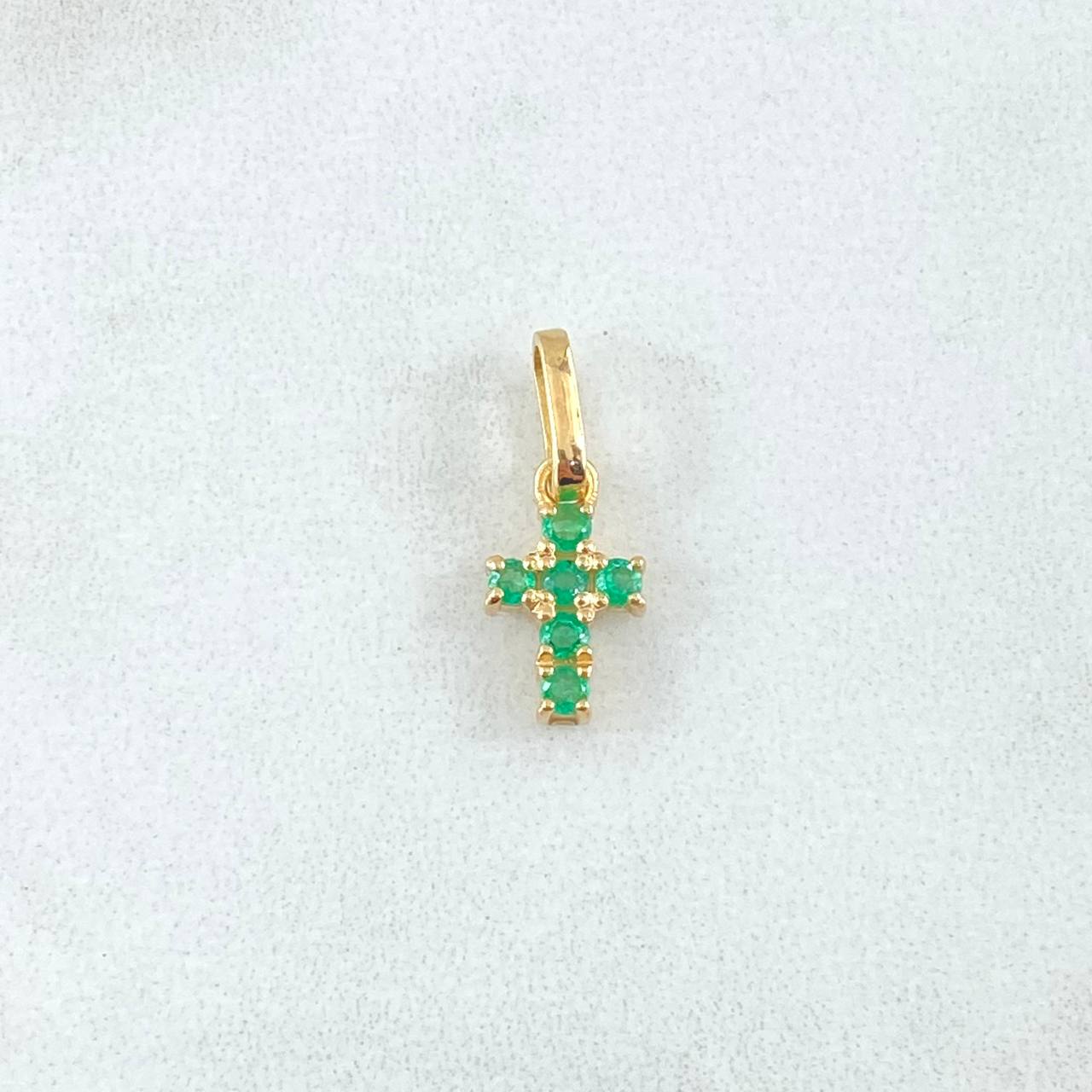 Dije Crúz Tupida 0.85gr / 1.6cm / Esmeraldas 18pts Oro Amarillo 18K (Joya) *