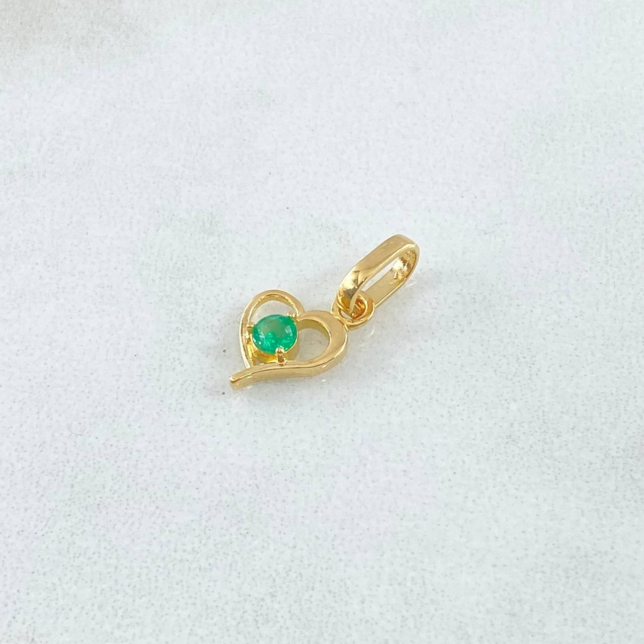 Dije Solitario en Corazón 0.7gr / 1.5cm / Esmeralda 8pts Oro Amarillo 18K (Joya) *