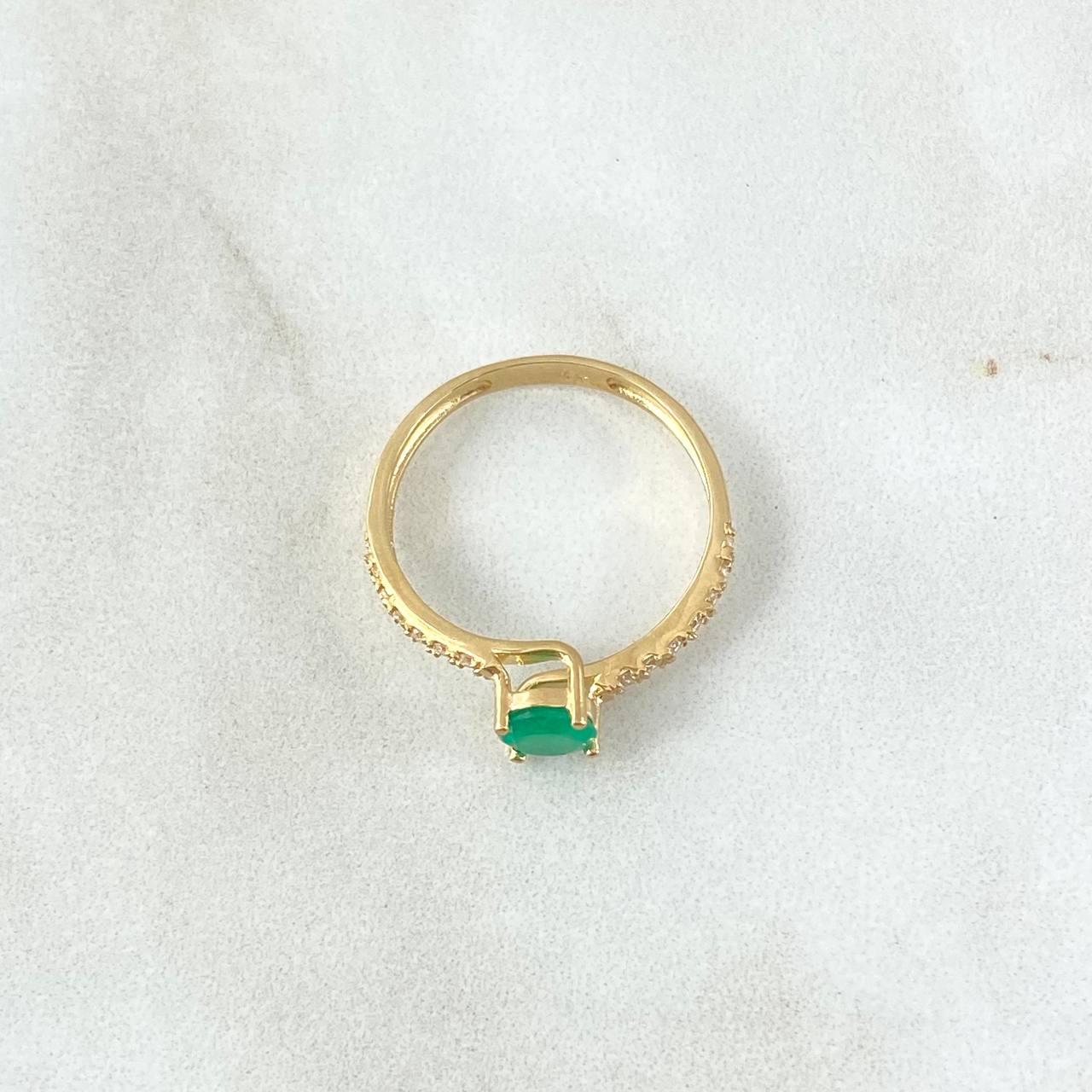 Anillo Solitario Oblicuo Tupido 2.1gr / T7 1/4 / Esmeralda 58pts Diamantes 19pts Oro Amarillo 18K (Joya) *
